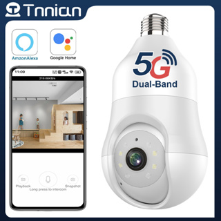 Tnnian กล้องวงจรปิดไร้สาย 5MP 5G WIFI E27 Bulb CCTV ติดตามอัตโนมัติ 360 WIFI PTZ IP มองเห็นกลางคืน เพื่อความปลอดภัย