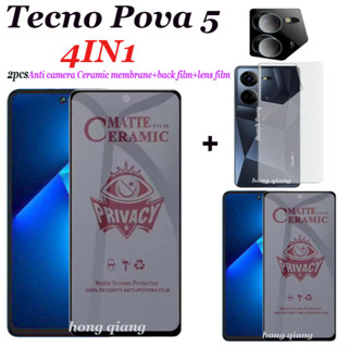 (4in1) ฟิล์มกระจกนิรภัยกันรอยหน้าจอ และด้านหลัง คาร์บอนไฟเบอร์ สําหรับ Tecno Pova 5 Pova 5 Pro Tecno Pova 3 Pova 4 Pova 4 Pro Pova 2 2 ชิ้น