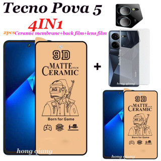 4 in 1 ฟิล์มกระจกนิรภัยเซรามิค ฟิล์มเลนส์ 1 และฟิล์มด้านหลัง 1 สําหรับ Tecno Pova 5 Pova 5 pro Tecno Pova 4 Pova 3 Pova 4 pro Pova 2 2 ชิ้น