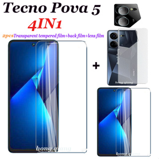 (4IN1) Tecno Pova 5 Pova 5 Pro Pova 4 Pova 3 Pova 2 พร้อมฟิล์มกระจกนิรภัยใส 2 หน้าจอ + ฟิล์มด้านหลัง + ฟิล์มเลนส์