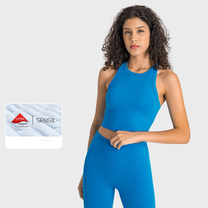 Hoppe FUMENG กีฬาเสื้อกั๊กผู้หญิงคอสูง anti-slip yoga top ความรู้สึกเปลือยยืดหยุ่นออกกําลังกายฟิตเนส