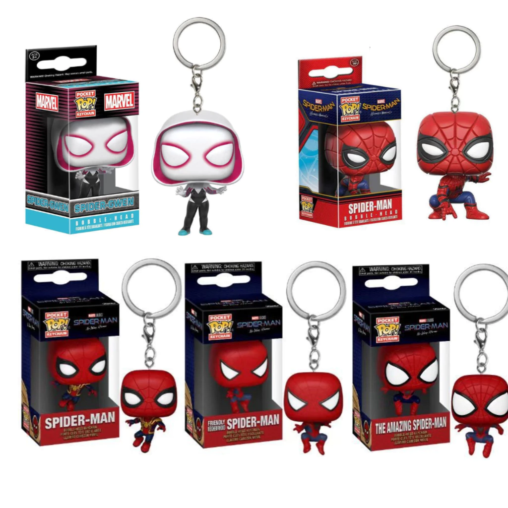 Funko Pop! Spider-man Gwen Stacy Peter Parker Miles Morales พวงกุญแจ Action Figure พวงกุญแจของเล ่ นตุ ๊ กตา