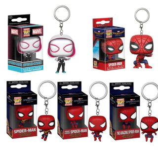Funko Pop! Spider-man Gwen Stacy Peter Parker Miles Morales พวงกุญแจ Action Figure พวงกุญแจของเล ่ นตุ ๊ กตา