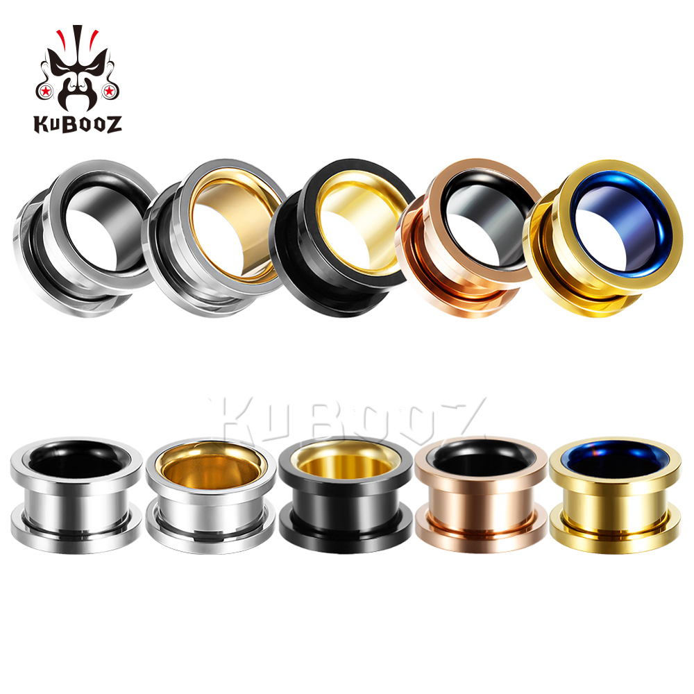 Kubooz 2 ชิ้น สองสี อุโมงค์หู ปลั๊ก สเตนเลส ขยาย สกรู เกจ ยืด ต่างหู เจาะ เครื่องประดับร่างกาย