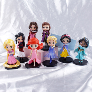 โมเดลฟิกเกอร์ PVC รูปการ์ตูนเจ้าหญิงดิสนีย์ Snow White Mulan Jasmine Tangled Ariel Elsa Q Version ขนาด 10 ซม. ของเล่นสําหรับเด็ก ของขวัญ 8 ชิ้น ต่อชุด