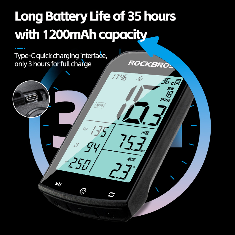 ROCKBROS عداد دراجة GPS لاسلكي M1 بشاشة 2.9 بوصة — صورة 8