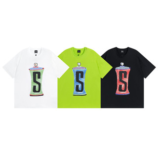 Stu/ssy ใหม่ เสื้อยืดลําลอง แขนสั้น คอกลม พิมพ์ลายสีสเปรย์ ขนาดใหญ่ แฟชั่นฤดูร้อน