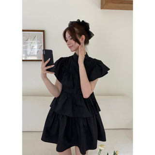 French Style Dress Womens Ruffle Edge Flying Sleeve Cake Skirt Short Skirt