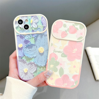 เคสโทรศัพท์มือถือแบบนิ่ม TPU กันกระแทก ลายภาพวาดสีน้ํามัน รูปดอกไม้ พร้อมที่ตั้งวาง แฟชั่นหรูหรา สําหรับ iPhone 11 12 13 14 Pro Max Plus