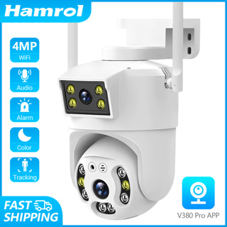 Hamrol V380 Pro เลนส์คู่ 4MP PTZ กล้อง WIFI ติดตามอัตโนมัติ กล้องวงจรปิดรักษาความปลอดภัยด้วยเสียง 2 ทาง กันน้ํา