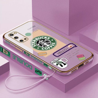 เคสโทรศัพท์มือถือ ลายการ์ตูน Starbucks พร้อมสายคล้อง สําหรับ Samsung S10 S10plus S20 S20fe S20plus S20Ultra