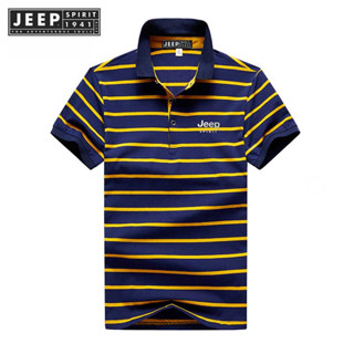 JEEP SPIRIT 1941 ESTD เสื้อยืดลําลอง ผ้าฝ้าย แขนสั้น ลายทาง สไตล์ธุรกิจ สําหรับผู้ชาย