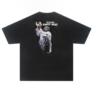 เสื้อยืดแขนสั้น พิมพ์ลาย KANYE WEST KANYE WEST Niche Washed Distressed สไตล์ฮิปฮอป ร็อค เรโทร สําหรับผู้ชาย และผู้หญิง