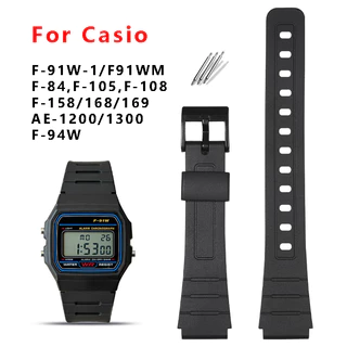 สายนาฬิกาสําหรับ Casio F91W A168 A158 AE1200 สายเรซินพร้อมหมุดสีดํา
