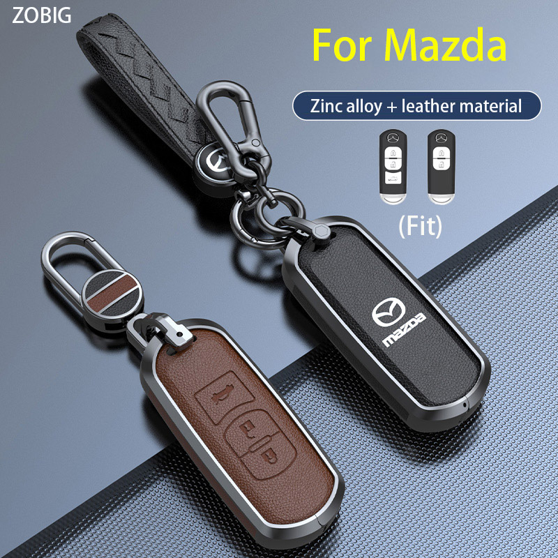 Zobig เคสกุญแจรีโมตรถยนต์ โลหะผสมสังกะสี พร้อมพวงกุญแจ สําหรับ Mazda 2 3 6 8 Miata MX-5 CX-3 CX-5 CX-7 CX-9