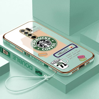 เคสโทรศัพท์มือถือ ลายการ์ตูน Starbucks พร้อมสายคล้อง สําหรับ Redmi 9 Redmi 9A Redmi 9C 10A Redmi 8 Redmi 8A Redmi 10C Redmi k50 k50 pro