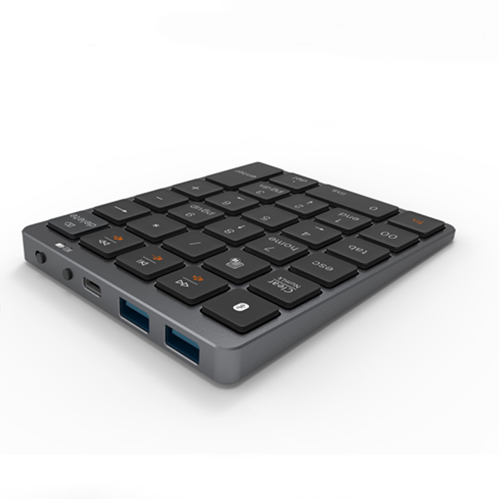 Jomaa N970 คีย์บอร์ดตัวเลขบลูทูธไร้สาย พร้อมฮับ USB โหมดคู่ 28 คีย์ ขนาดเล็ก สําหรับแท็บเล็ต แล็ปท็อป เดสก์ท็อป บัญชี