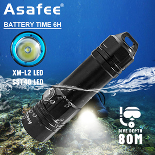 Asafee ไฟฉายดําน้ํา L2 LED IPX8 กันน้ํา 800LM 50 เมตร SST 40 18650 26650