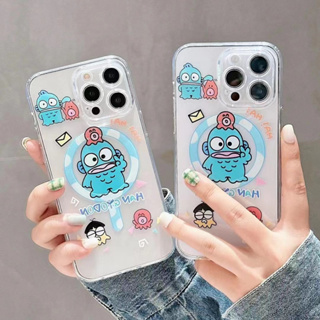 เคสโทรศัพท์มือถือแบบใส กันกระแทก ลายการ์ตูนปลาแฮนตันน่ารัก พร้อมที่ชาร์จแม่เหล็ก สําหรับ iPhone 14pro 13promax 12 11 14plus