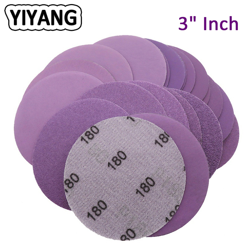 10ชิ้น3 "นิ้วแผ่นขัดเปียกและแห้งกระดาษทรายตะขอและแผ่นห่วงกรวด60-10000กระดาษขัดสีม่วง