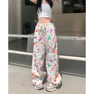 Hand-painted colorful cartoon pockets, casual wide leg pants, casual pants