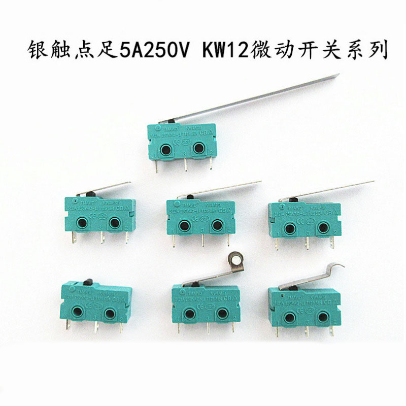 ไมโครสวิตช์ 5A250V KW12-A-1/2 KW12-B/C/D/N 2 Pins เปิด/ปิด 3 Pins ไม่มีด้ามจับ KW11 สีเขียว หัวดํา ร