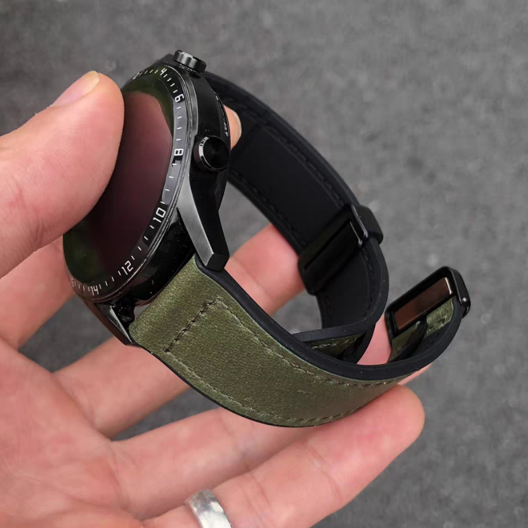 สายนาฬิกาข้อมือซิลิโคน หนังวัวแท้ หัวเข็มขัดแม่เหล็ก สําหรับ Huawei Watch GT6/gt5/gt4/gt3/gt6 pro46 มม. watch5/4 PRO Samsung Xiaomi Watch 20 22 มม.