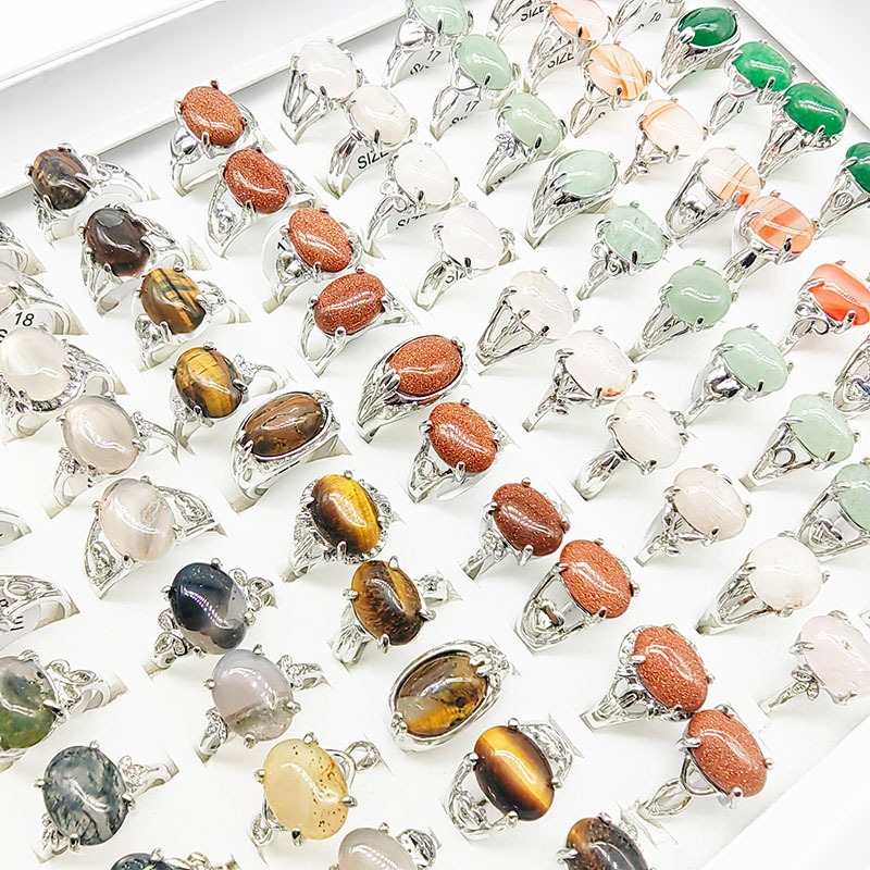 20 ชิ้น / ล็อต ขายส่ง คละแบบ แหวนหินธรรมชาติ สําหรับผู้หญิง หรูหรา อาเกตสีแดง แฟชั่น ขายส่ง หินทราย สีฟ้า เครื่องประดับ ของขวัญ สาว