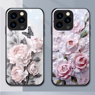 เคสโทรศัพท์มือถือแบบแก้ว กันกระแทก ลายดอกไม้สีชมพู สําหรับ Vivo Y93 Y15 Y17 Y19 Y11 Y51 Y66 Y79 Y81 Y83 Y97 Y50 Y55 V1 V11i V15 pro V17 V19 V20 V20se V21