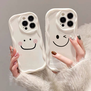 Soft Casing for iPhone 15 14 Pro Max 13 12 11 ProMax X XS XR 7 8 6 6S Plus SE 2020 Cute Cream Edge Simple blink Smiley White Fine Hole Airbag Anti-fall Protect Phone Case Cover NY 35