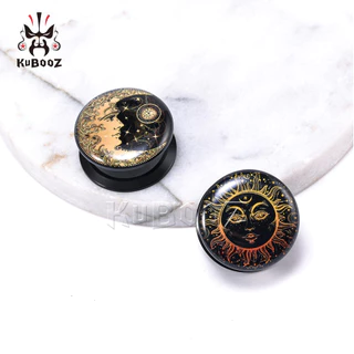 Kubooz 2 ชิ้น จิวระเบิดหู ดวงอาทิตย์ ดวงจันทร์ อะคริลิค ปลั๊กอุโมงค์ เจาะร่างกาย เครื่องประดับต่างหู เกจวัด ยืด