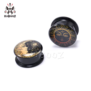 Kubooz 2 ชิ้น จิวระเบิดหู ดวงอาทิตย์ ดวงจันทร์ อะคริลิค ปลั๊กอุโมงค์ เจาะร่างกาย เครื่องประดับต่างหู เกจวัด ยืด