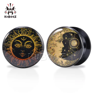 Kubooz 2 ชิ้น จิวระเบิดหู ดวงอาทิตย์ ดวงจันทร์ อะคริลิค ปลั๊กอุโมงค์ เจาะร่างกาย เครื่องประดับต่างหู เกจวัด ยืด
