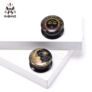 Kubooz 2 ชิ้น จิวระเบิดหู ดวงอาทิตย์ ดวงจันทร์ อะคริลิค ปลั๊กอุโมงค์ เจาะร่างกาย เครื่องประดับต่างหู เกจวัด ยืด