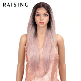 Raising วิกผมยาวตรง สังเคราะห์ ลูกไม้ สีดํา ผู้หญิง 26 นิ้ว ทนความร้อน Ombre สีน้ําตาลรุ้ง วิกผมคอสเพลย์