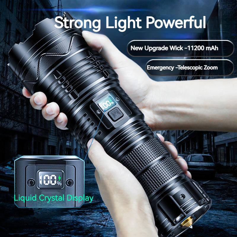 Smiling Shark ไฟฉาย LED SD5991 Led M77.2 ไฟฉายแรงสูง สว่างมาก ไฟฉาย แรงสูง 10000LM ชาร์จ USB ไฟฉายฉุกเฉิน ซูมได้ แบตเตอรี่ 11200mAh ยาว จอ LCD ไฟฉายเดินป่า สำหรับใช้ในการเดินป่าและผจญภัย