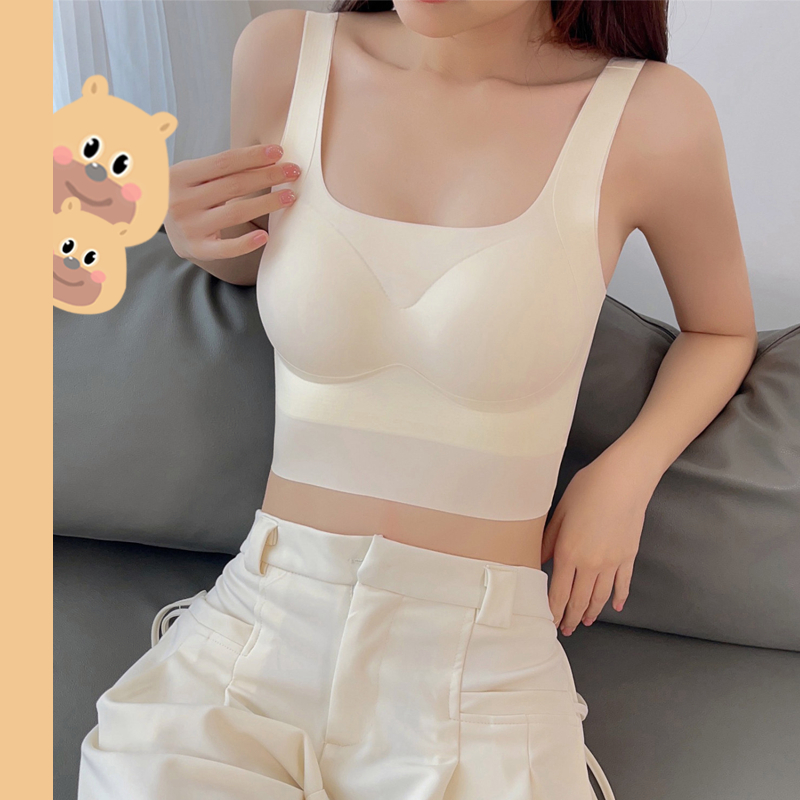 bearbra เนื้อผ้า ระบายอากาศ พร้อมแผ่นรองหน้าอก ไม่มีโครง เสื้อชั้นใน