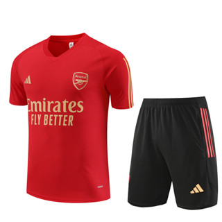 เสื้อกีฬาแขนสั้น ลายทีมชาติฟุตบอล Arsenal 2023-24 ชุดเหย้า และกางเกงขาสั้น สีแดง