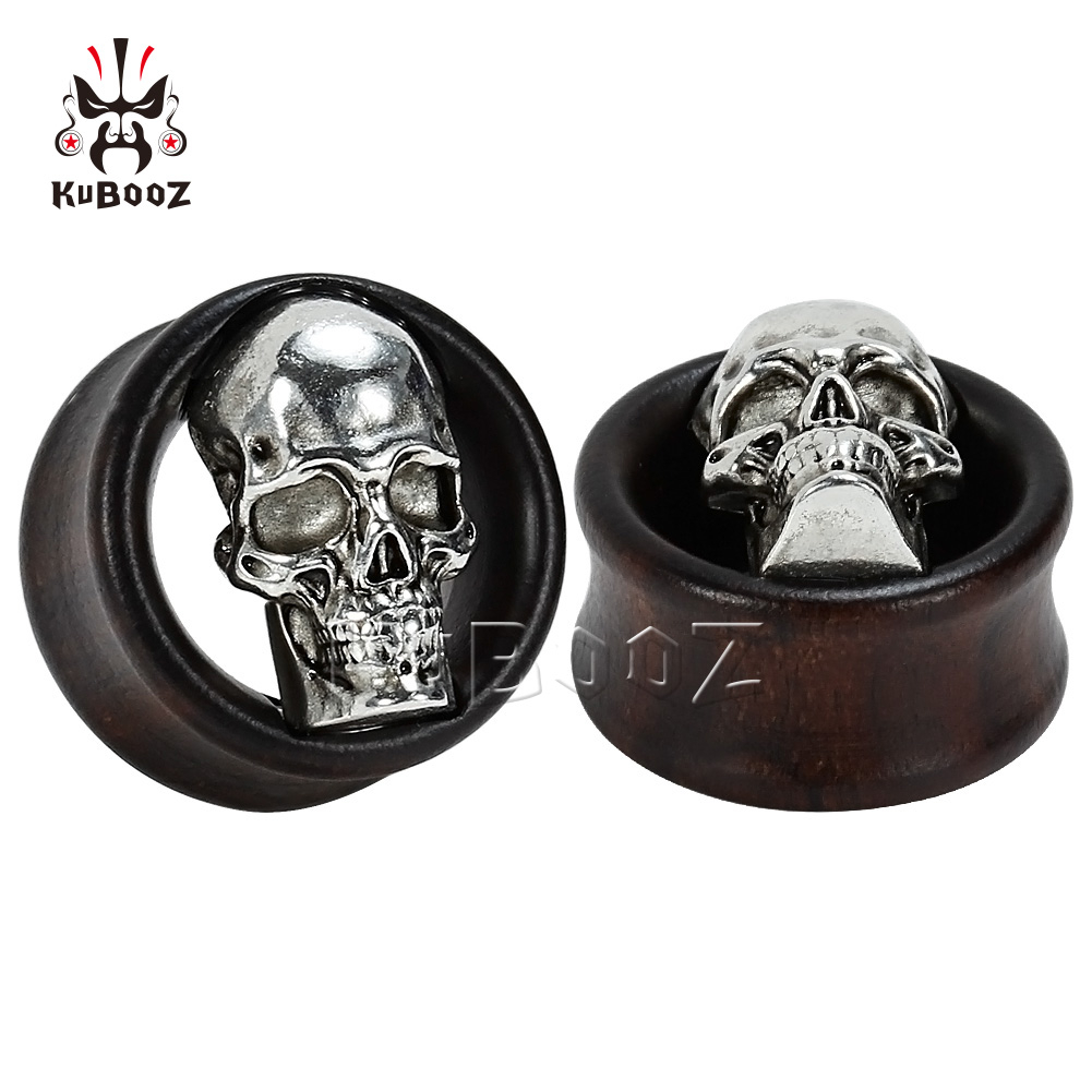 Kubooz 2 ชิ้น กะโหลก ที่อุโมงค์ เสียบหู เนื้อ ไม้ เจาะร่างกาย เครื่องประดับ เกจ เปล ต่างหู ขยาย เครื่องประดับ สําหรับผู้หญิง ผู้ชาย