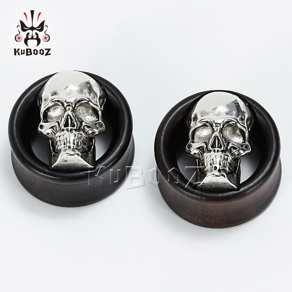 Kubooz 2 ชิ้น กะโหลก ที่อุโมงค์ เสียบหู เนื้อ ไม้ เจาะร่างกาย เครื่องประดับ เกจ เปล ต่างหู ขยาย เครื่องประดับ สําหรับผู้หญิง ผู้ชาย