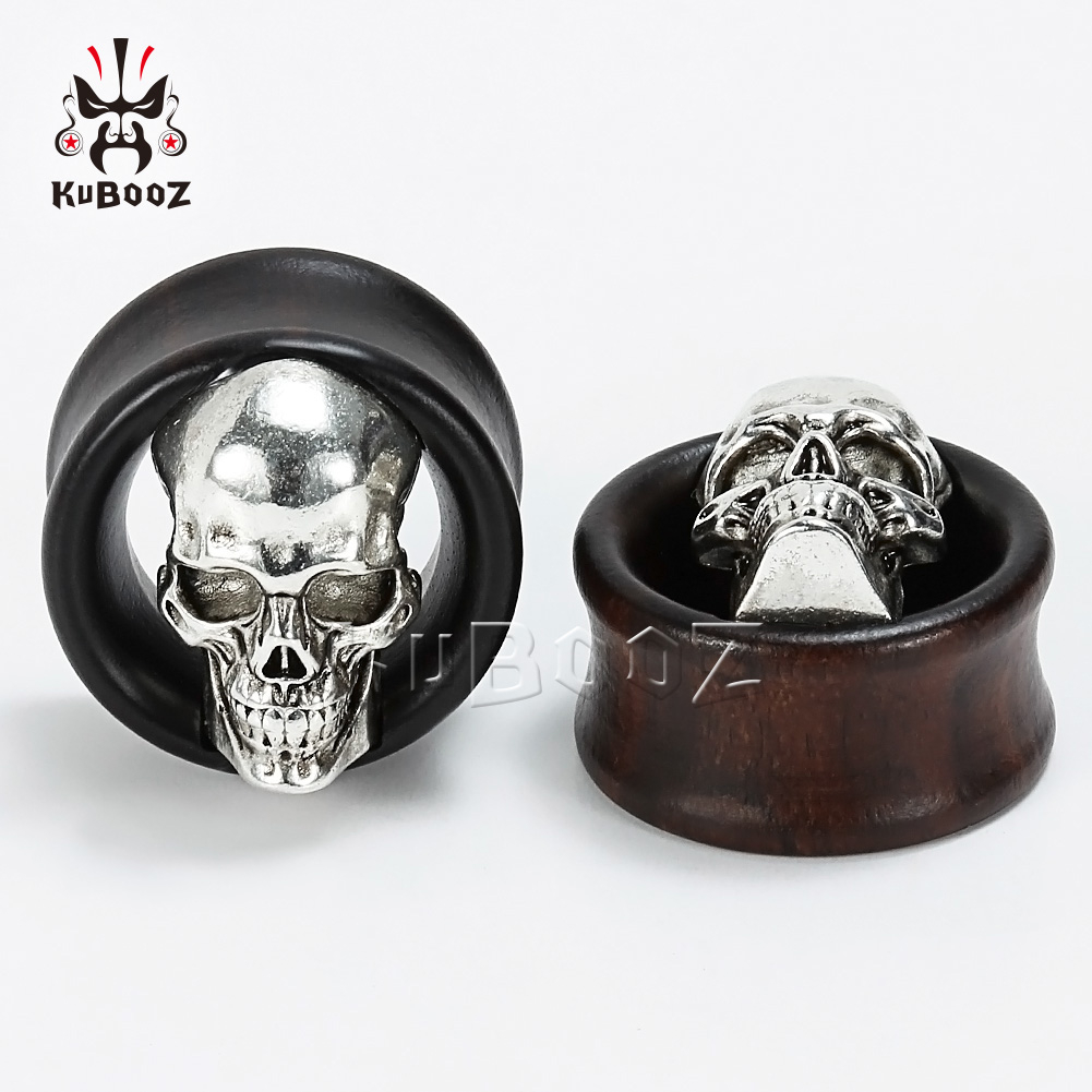 Kubooz 2 ชิ้น กะโหลก ที่อุโมงค์ เสียบหู เนื้อ ไม้ เจาะร่างกาย เครื่องประดับ เกจ เปล ต่างหู ขยาย เครื่องประดับ สําหรับผู้หญิง ผู้ชาย