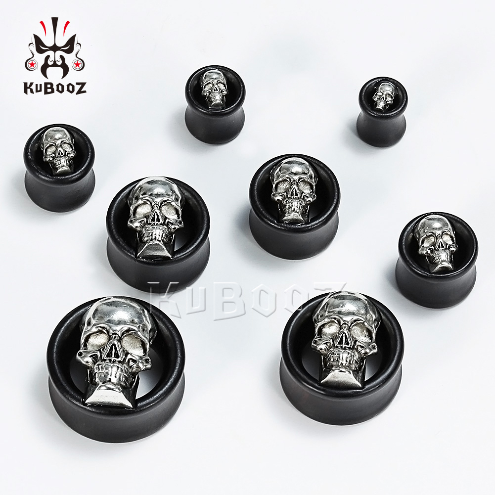 Kubooz 2 ชิ้น กะโหลก ที่อุโมงค์ เสียบหู เนื้อ ไม้ เจาะร่างกาย เครื่องประดับ เกจ เปล ต่างหู ขยาย เครื่องประดับ สําหรับผู้หญิง ผู้ชาย