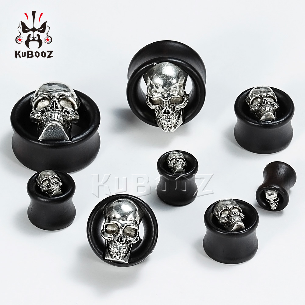Kubooz 2 ชิ้น กะโหลก ที่อุโมงค์ เสียบหู เนื้อ ไม้ เจาะร่างกาย เครื่องประดับ เกจ เปล ต่างหู ขยาย เครื่องประดับ สําหรับผู้หญิง ผู้ชาย
