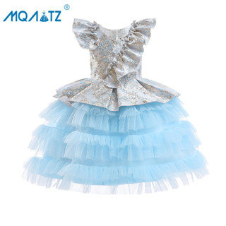 Mqatz ชุดเดรสเจ้าหญิง แต่งลูกไม้ สีฟ้า สําหรับเด็กผู้หญิง อายุ 3-10 ปี AL056