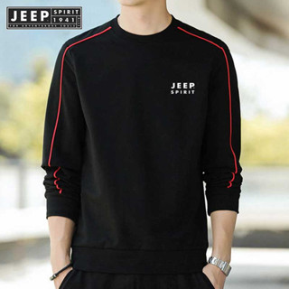 JEEP SPIRIT 1941 ESTD เสื้อกันหนาวลําลอง แขนยาว คอกลม สีพื้น สวมใส่สบาย สําหรับผู้ชาย