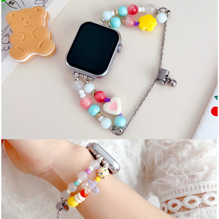 ใหม่ สายนาฬิกาข้อมือ ประดับลูกปัด ลายหัวใจน่ารัก DIY สําหรับ Watch Strap Series 8 7 6 5 4 3 2 1 se se2 Ultra Strap ขนาด 41 มม. 45 มม. 49 มม. 40 มม. 44 มม. 38 มม. 42 มม. 49 มม.