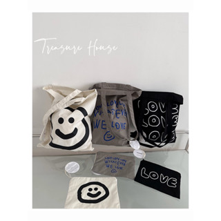 Th Korea Summer Commuter ooowl กระเป๋าผ้าแคนวาส พิมพ์ลายตัวอักษรหน้ายิ้ม ความจุขนาดใหญ่ เข้ากับทุกการแต่งกาย แบบเรียบง่าย สําหรับเด็ก