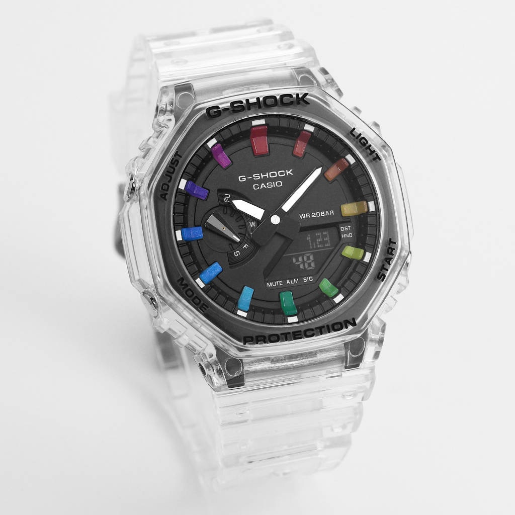 Casio GA2100 GSHOCK นาฬิกาข้อมือ ECB-10YP ทรงแปดเหลี่ยม สีขาว