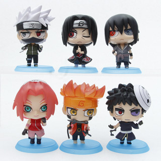 โมเดลฟิกเกอร์ PVC อนิเมะนารูโตะ Uzumaki Naruto Uchiha Sasuke Itachi Kakashi Obito Haruno Sakura Sharingan Q version ของเล่นสําหรับเด็ก 6 ชิ้น ต่อชุด