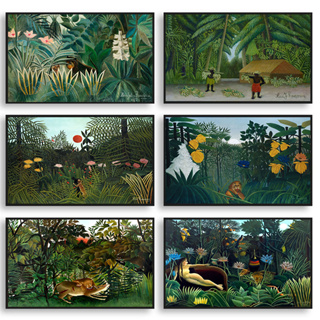 โปสเตอร์ภาพวาดผ้าใบ รูปสัตว์ป่าเขตร้อน Henri Rousseau สําหรับตกแต่งผนังบ้าน ห้องนั่งเล่น